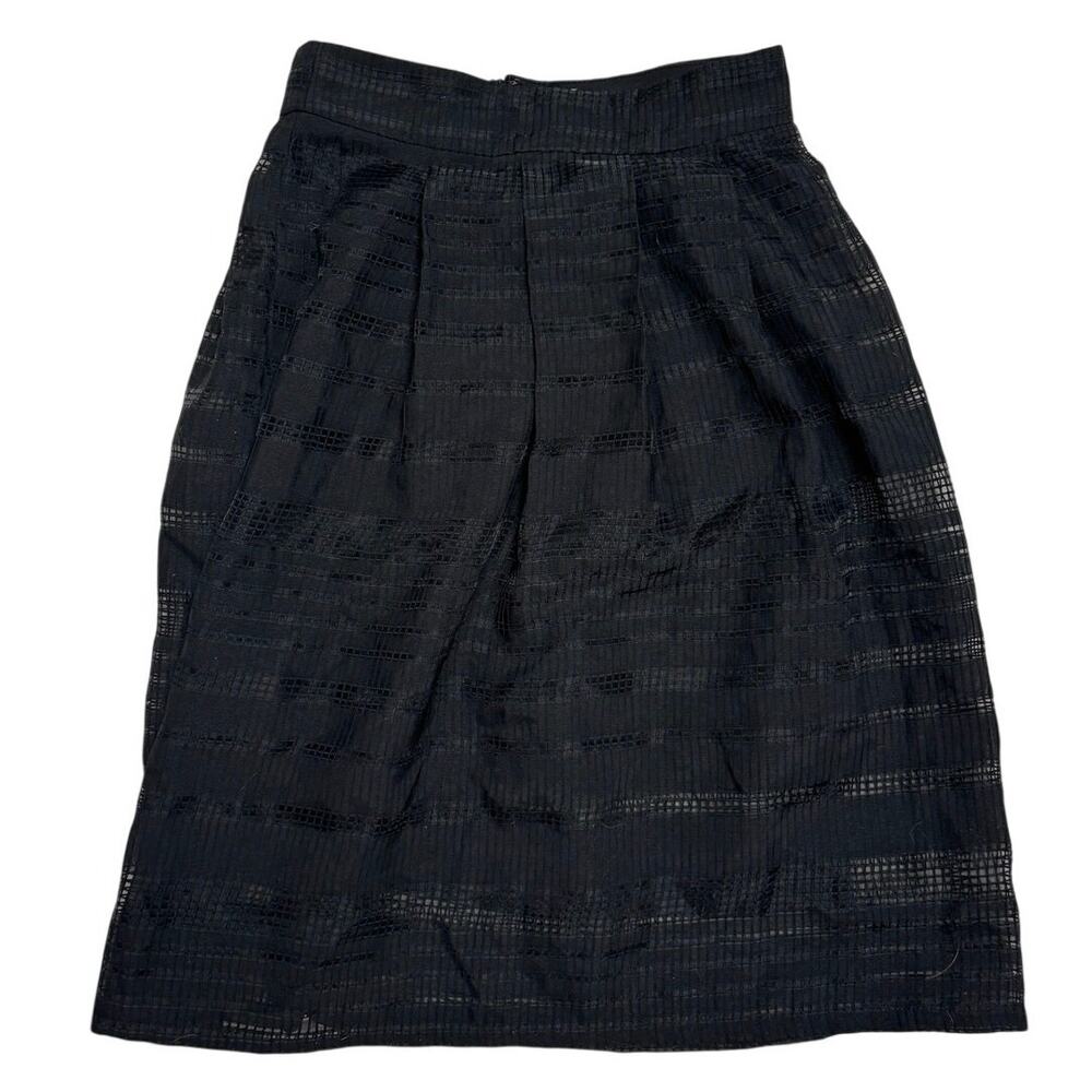 🖤 Vintage Black Textured Midi Skirt | Sheer Grid Overlay ✨ Size S